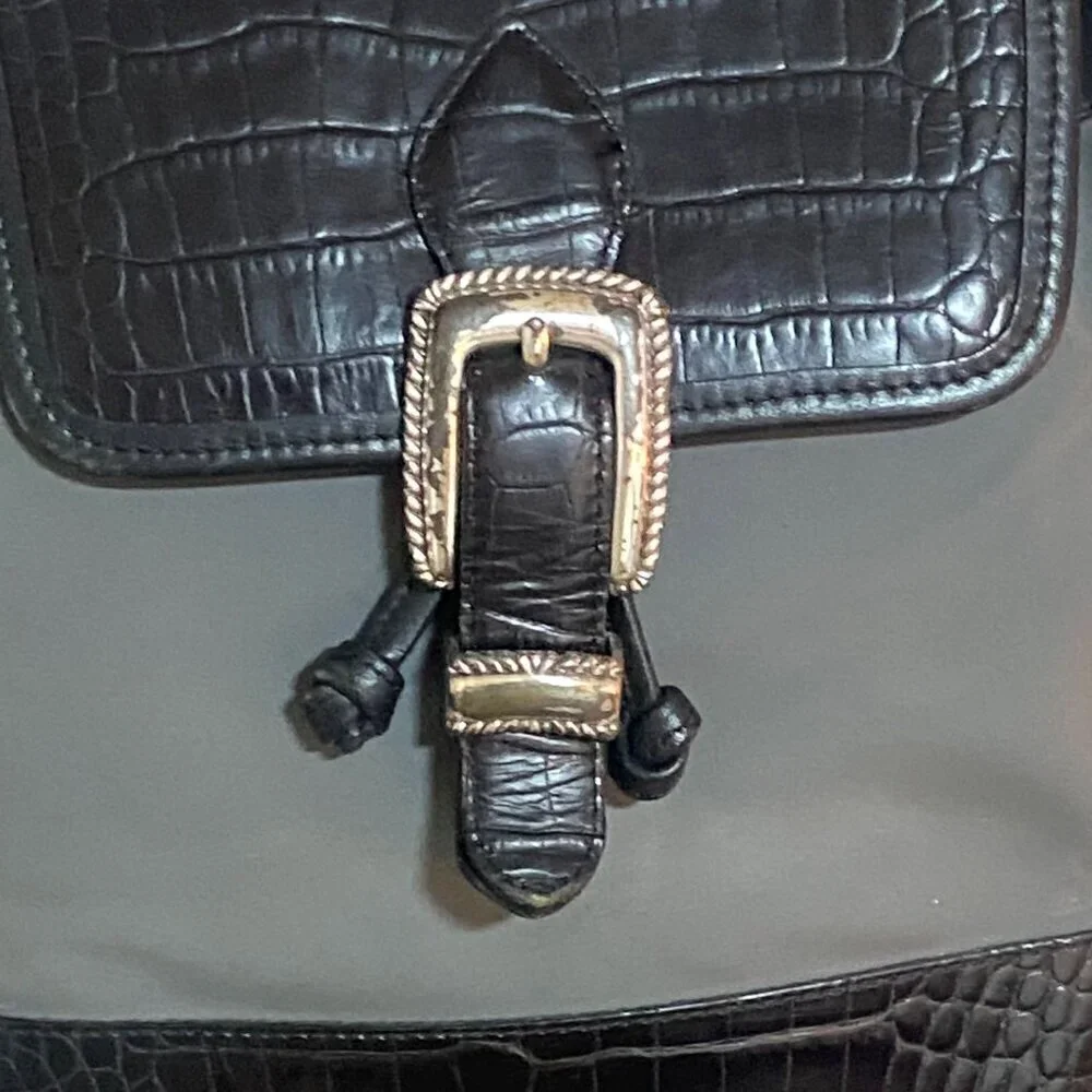 Vintage Brighton Croc Leather and Fabric Backpack in Black Gray